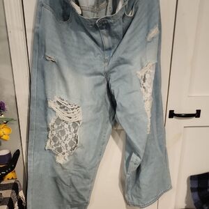 SHEIN Light Blue Distressed Flare Jeans